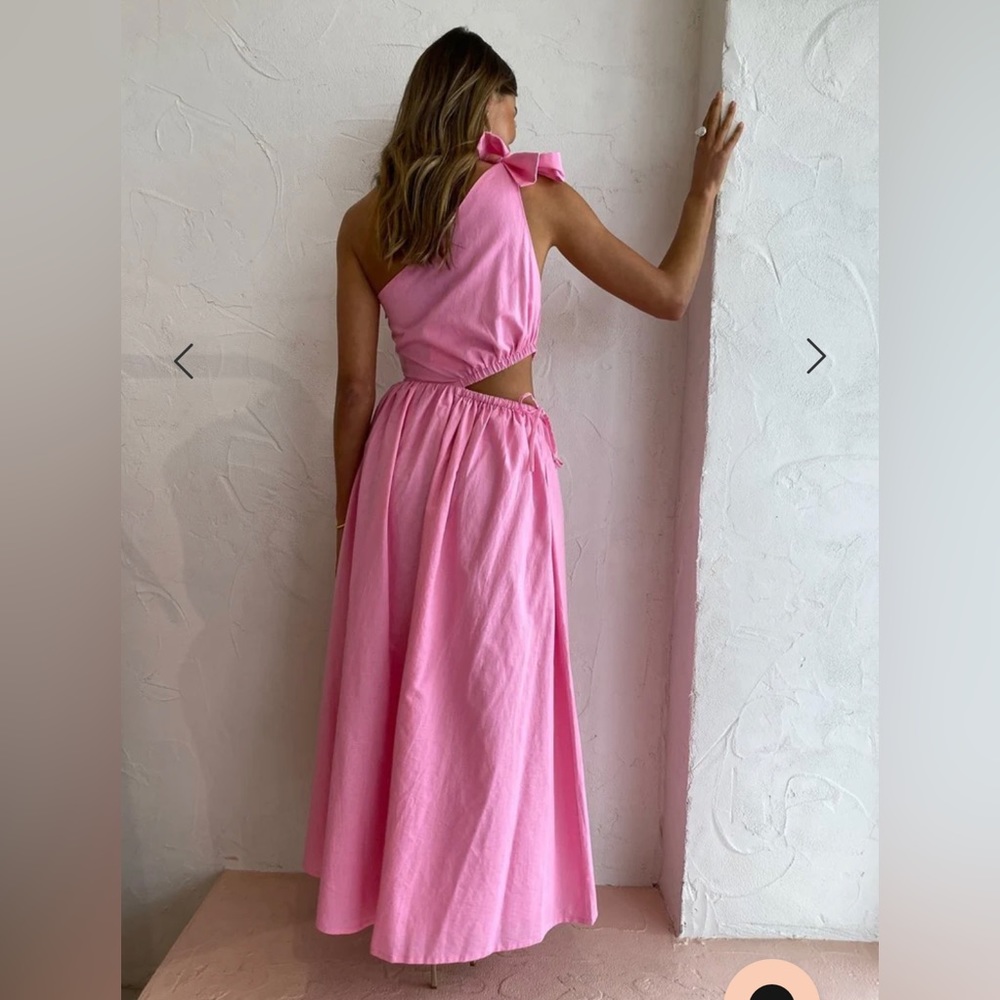 Coco & Lola By Nicole Gabriella One Shoulder Midi Dress in Pink Grapefruit